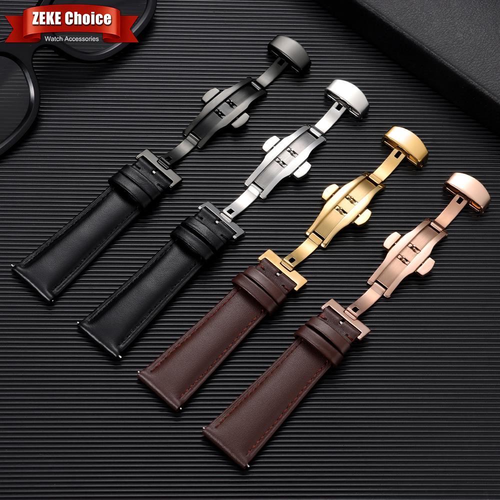 12/14/16/18/20/22mm Genuine Calfskin Watch Straps Casual Business Leather Watchband Stainless Steel Butterfly Buckle Wristband