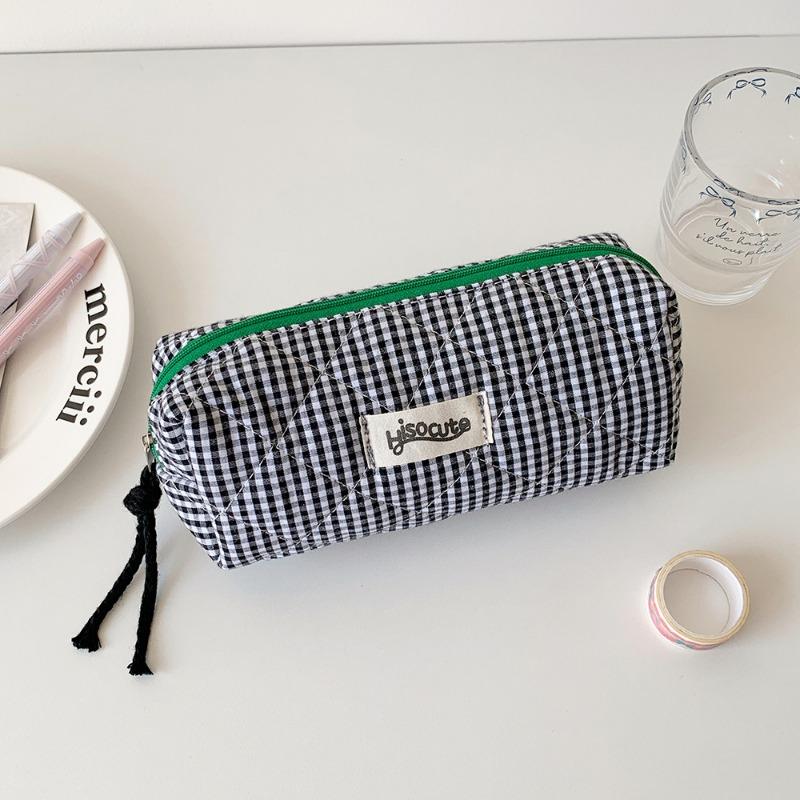 Ins Contrast Color Plaid Handheld Makeup Bag Large Capacity Cosmetic Organizer Square Bag