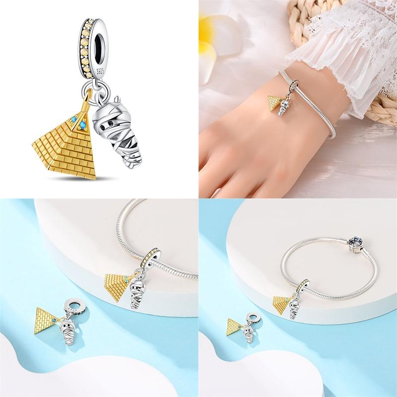 Bible Cross Pink Zircon charms Fit 925 Bracelet DIY Jewelry Making Women's Gift 100% 925 Silver