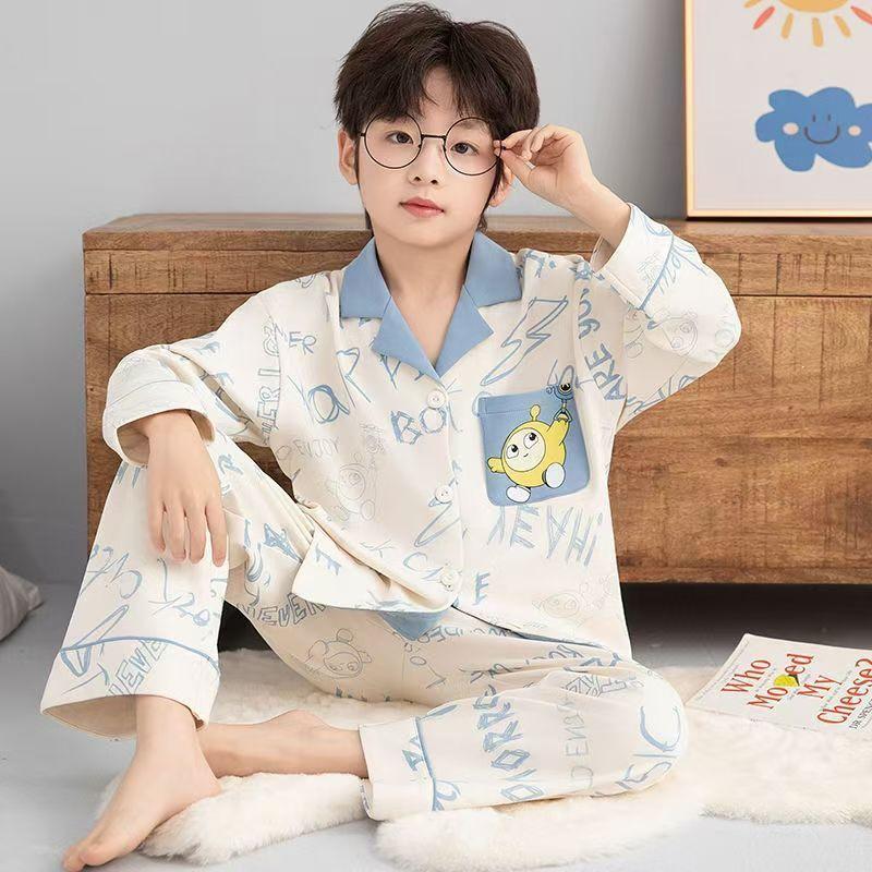 Spring & Autumn Children's Cartoon Cardigan Pajamas for Boys & Girls - Long Sleeve, Loose Fit, S/M/L Sizes
