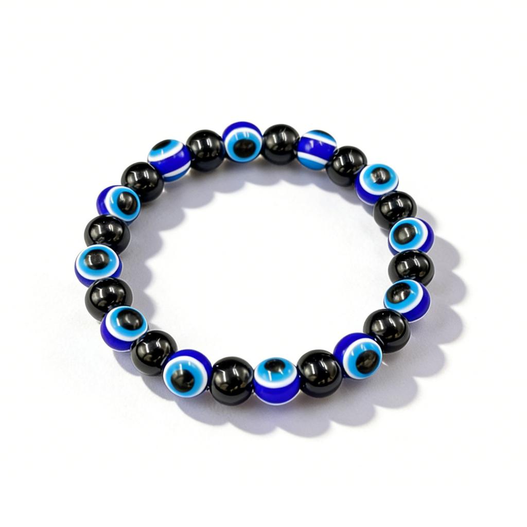 European American Hot Blue Evil Eye Bracelet Shiny Black Stone Handmade Beaded Bracelet Fashion Personality Wrist Jewelry