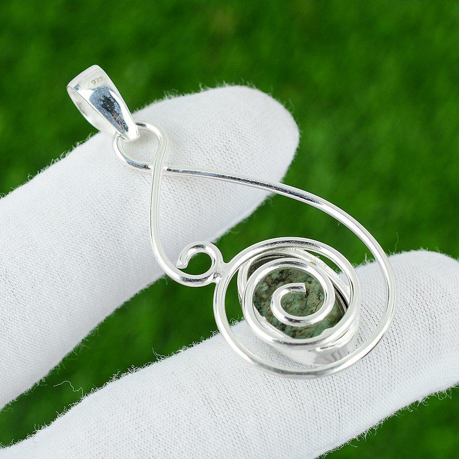 Natural Chrysocolla Gemstone Jewelry 925 Sterling Silver Pendant For Girls