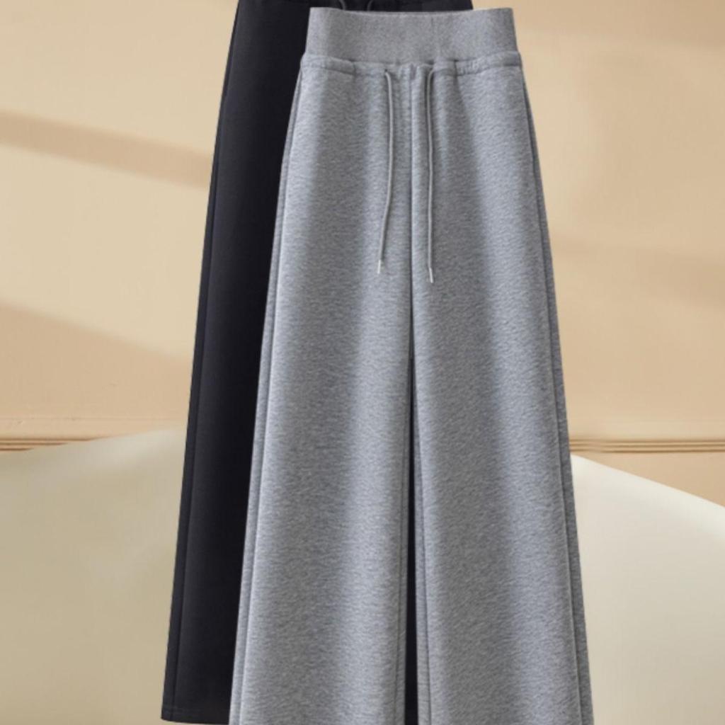 Autumn Korean Style Women's Wide-Leg Elastic Waist Pants - Casual Loose Fit, Slimming, Plus Size.