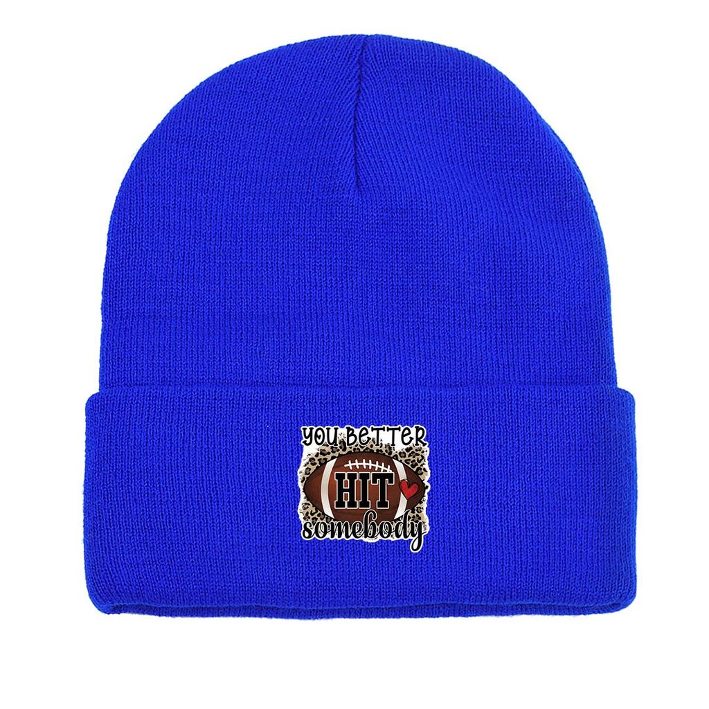 YOU BETTER HIT SOMEBODY" Winter Knit Cap Beanie, Football Skull Cap Stretchable Cuff Sporting Gorro Knitted Hat Beanie