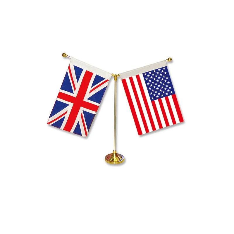 Office Hand Flag Table Flag Polyester Meeting Room Small Flag Plastic Flagpole Ornament with Base