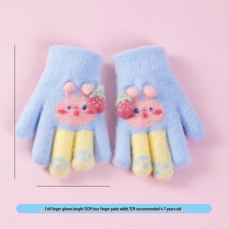 Warm Plush Five-Finger Winter Gloves for Boys and Girls (0-12 Years)