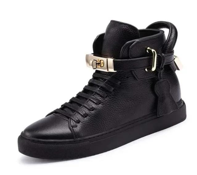 

МодаЧоловічі Повсякденні Кросівки Артикул Натуральна Шкіра Плоскі Кросівки Металевий Замок Великий Розмір Кросівки Коров яча Шкіра Чоловічі Кросівки Взуття для Чоловіків 43 чорний