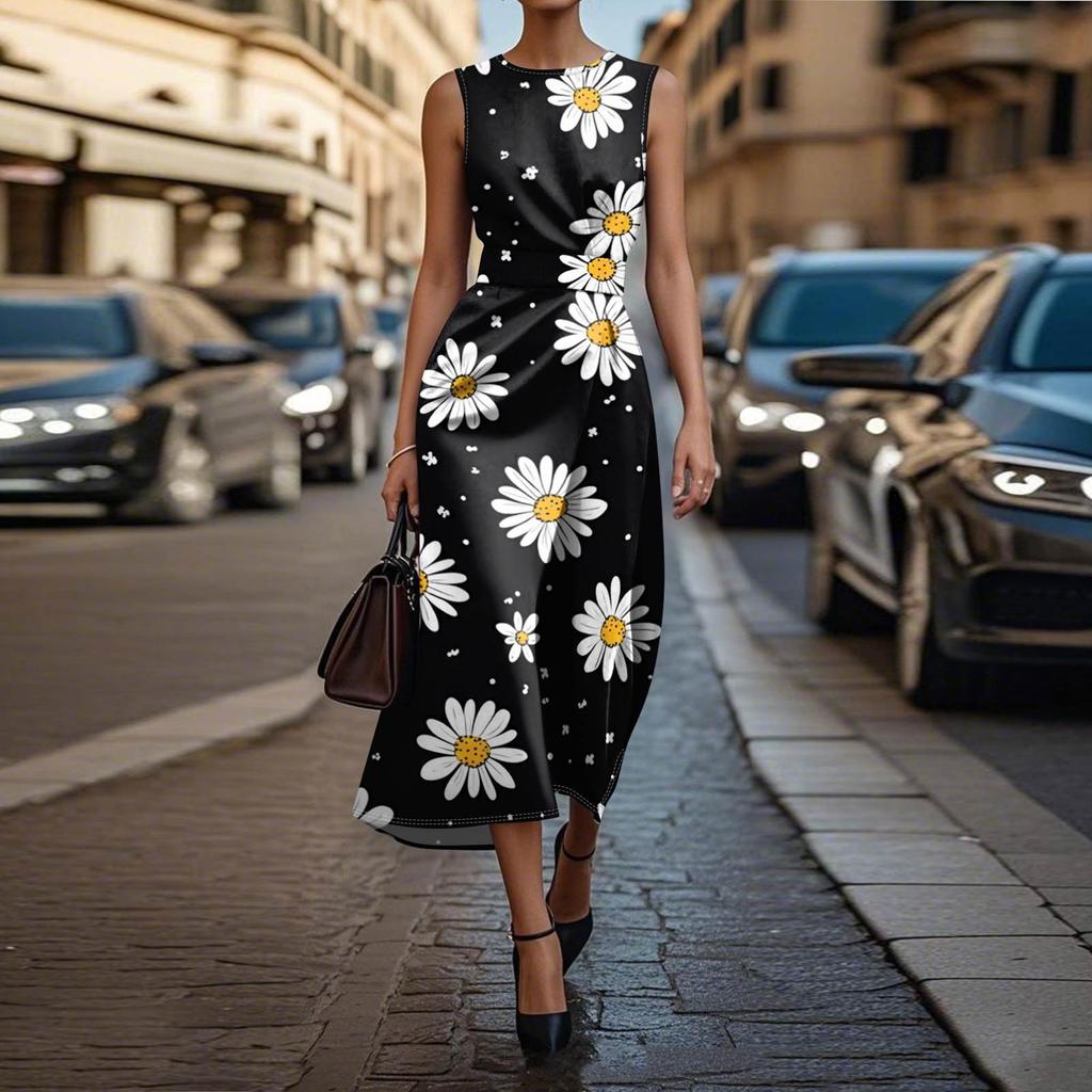 Abito Boho Senza Maniche Da Donna Casual Vestibilità Ampia Abito Estivo Stampato