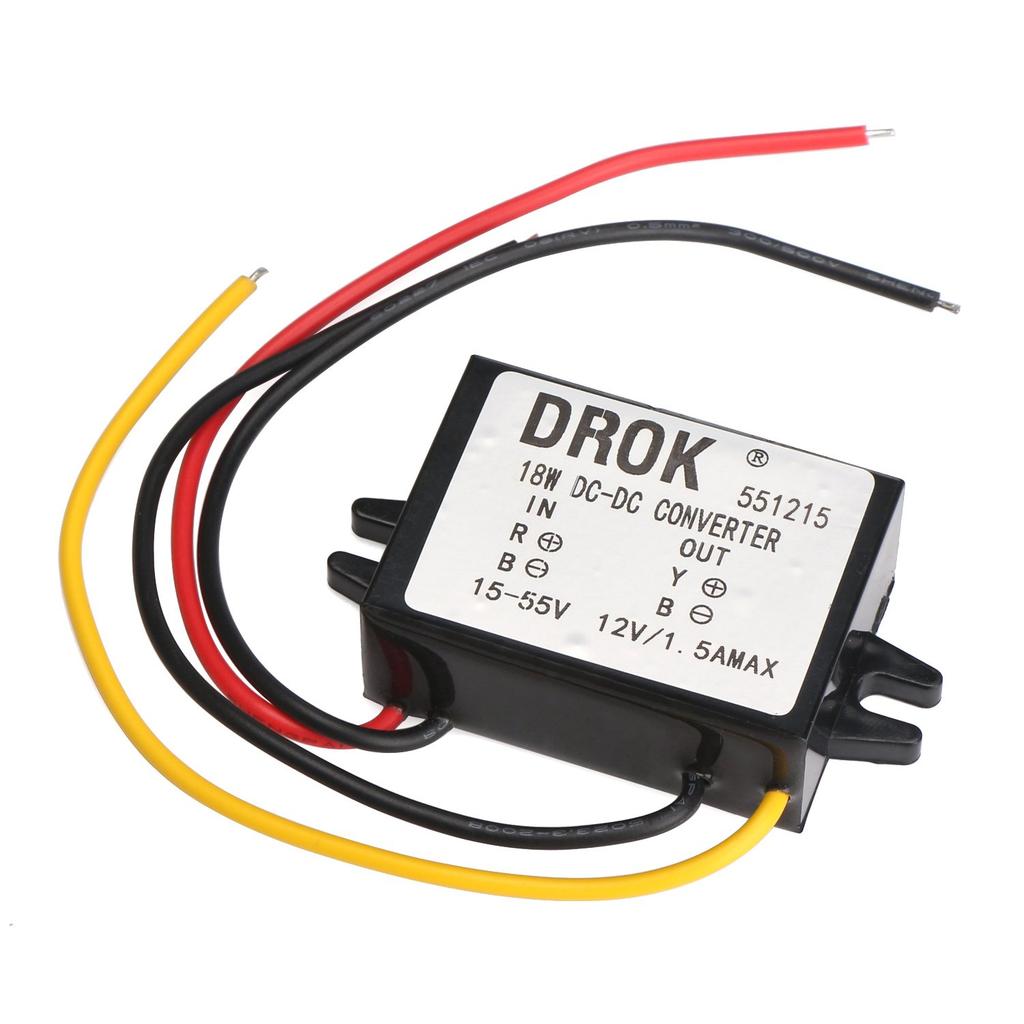 DROK Micro DC Voltage Buck Converter 15-55V 24V/36V/48V- 1.5A 18W Buck Power Supply Automotive Transformer Inverter for Car