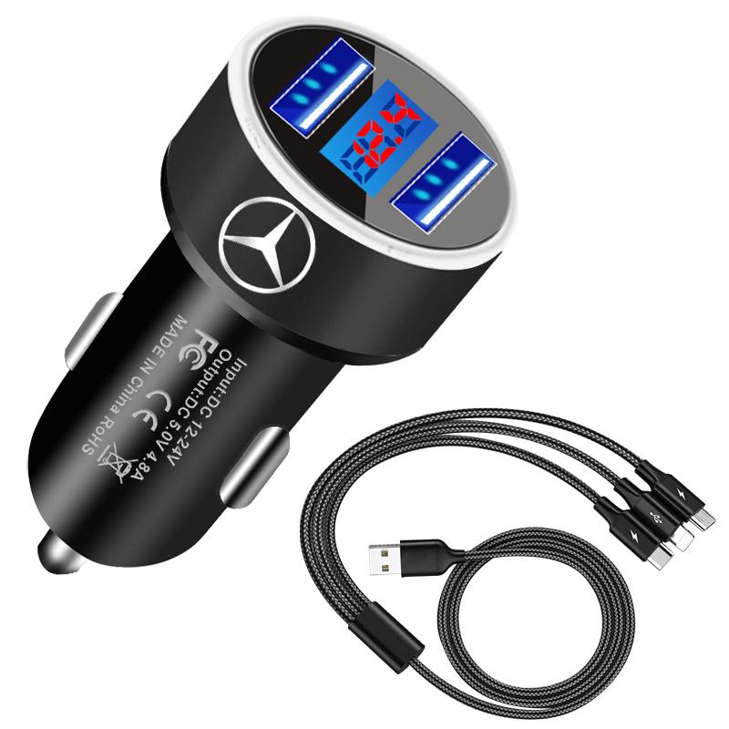 Car Charger 2 USB Ports Fast Charging Digital Display Car Accessories For Mercedes-Benz AMG W212 W220 W221 W222 W108 W126 W140 W168 W169 W176 W177