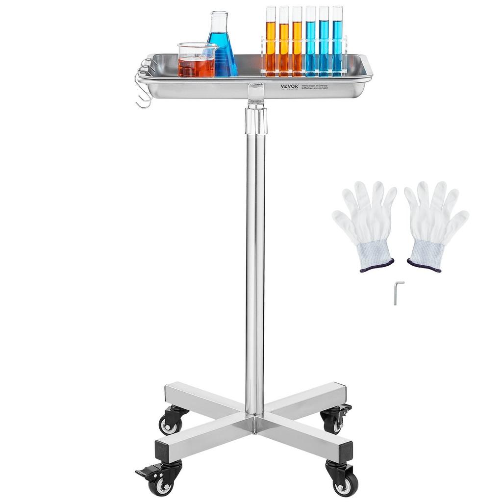 Mobile Mayo Stand Stainless Steel Mayo Tray 25.2"-39.8" with Removable Tray