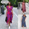 Abiti casual con scollo a V e maniche corte, estate e primavera, da donna