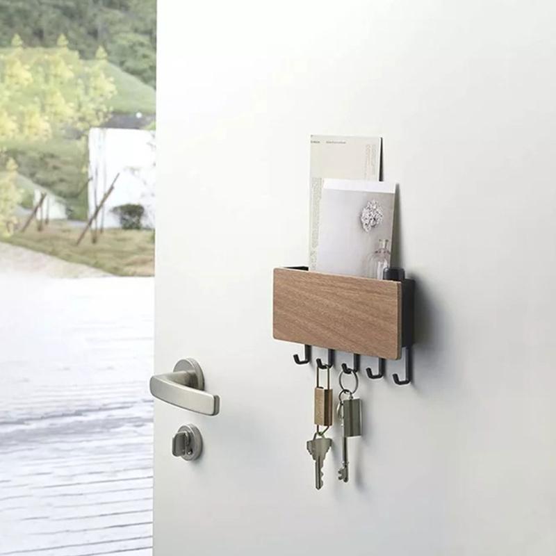 Stylish Entryway Mail and Key Holder with Double Rack and Hooks for Home Organizing Coats and Dog Leashes Daily Use