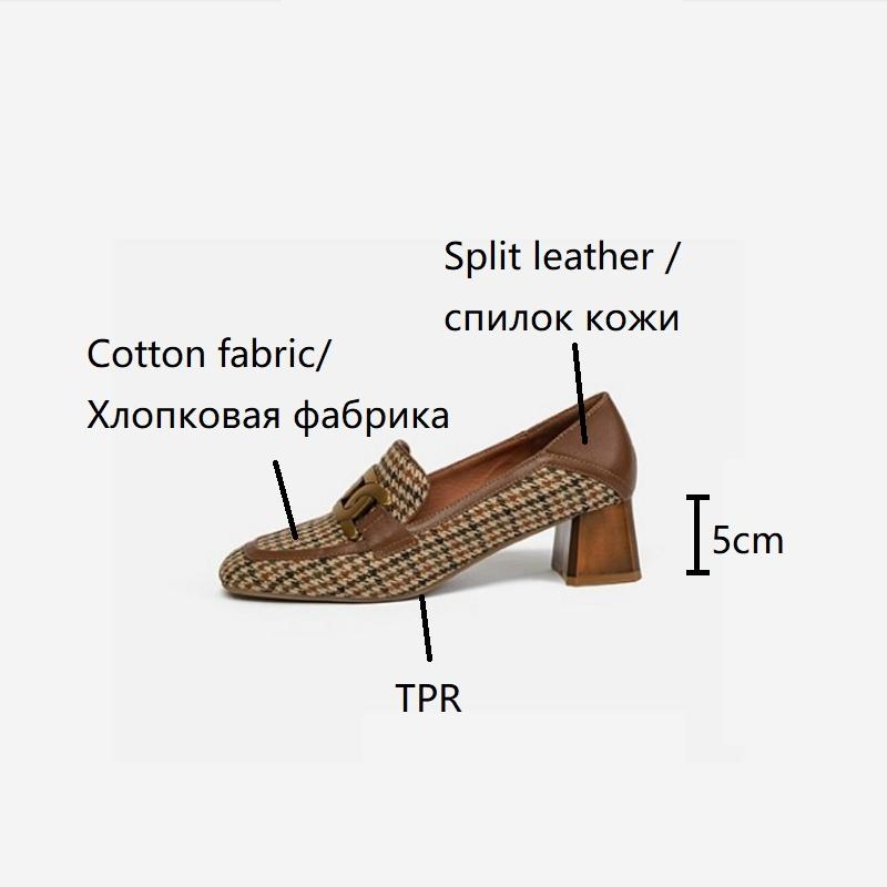 Fashion HOT SALES Women Loafers Square Toe Chunky Heel Shoes for Women Spring Women Shoes Lattice Women Pumps Cow Leather Handmade Shoes