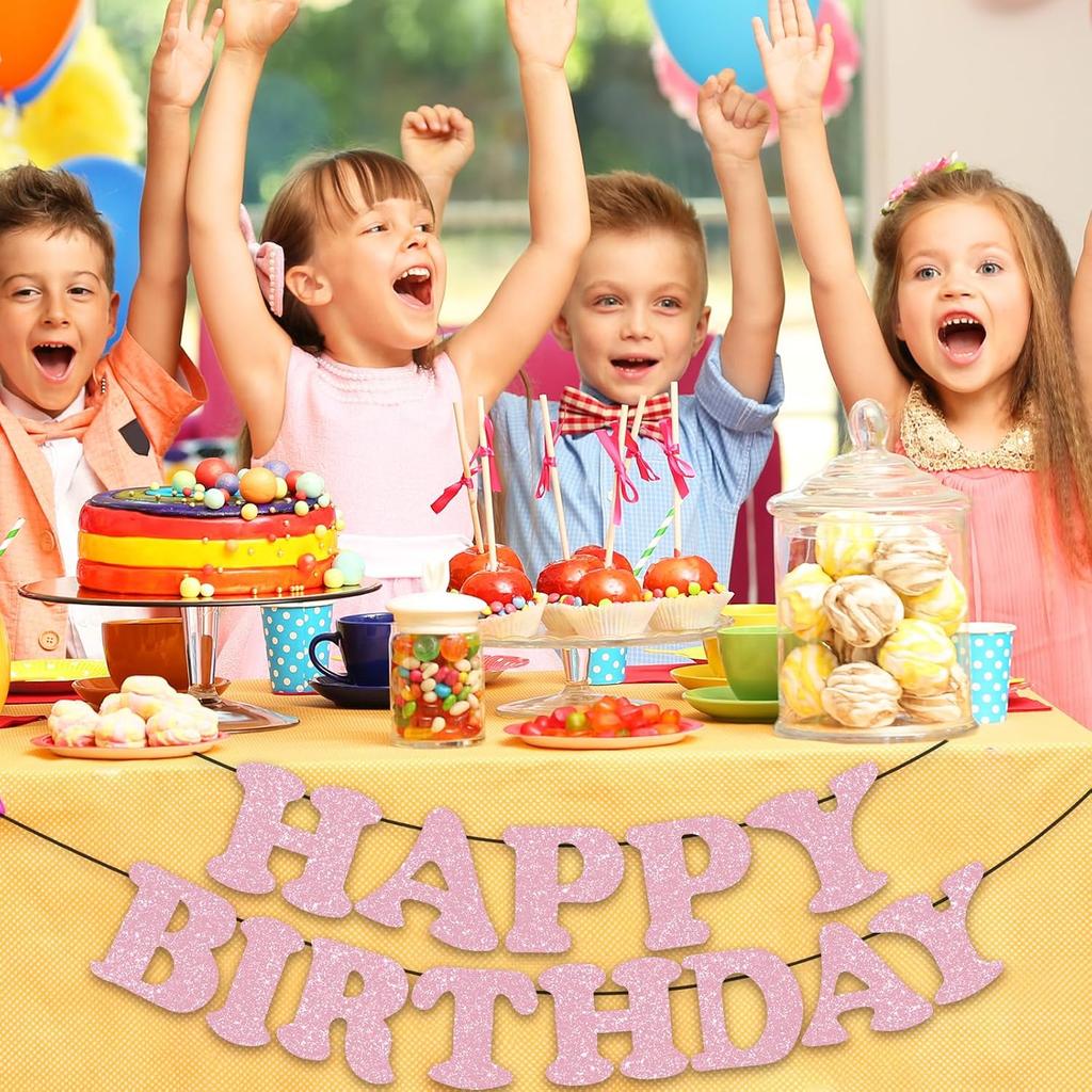 Whaline Light Pink Glitter Happy Birthday Banner Hot Girl Party Decoration Summer Hanging Garland for Pink Birthday Baby Shower Party Backdrop