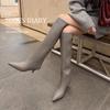 Cat But Knee Boots Women's 2025 Autumn and Winter New European and American Pointed Elegant Temperament Medium Heel Knight Boots Women's Boots
