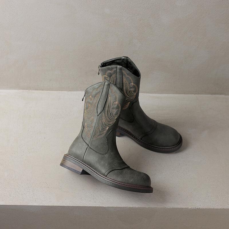 

Autumn and winter round head low heel knight boots women s thick-soled large-size non-slip women s boots square heel comfortable rear zipper medium 39 темно-зелений колір