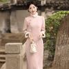 Pink Velvet Thickened Winter Clothing National Style New Chinese Long-sleeved Improved Cheongsam Women's High-end Sense Retro Autumn and Winter