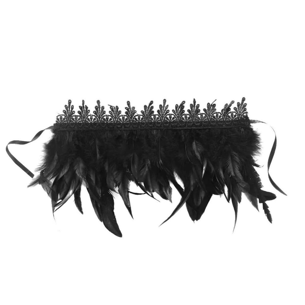 Halloween Dress-up Feather Lace Cape, Black Decorative Shawl for Party, Catwalk and Photoshoot