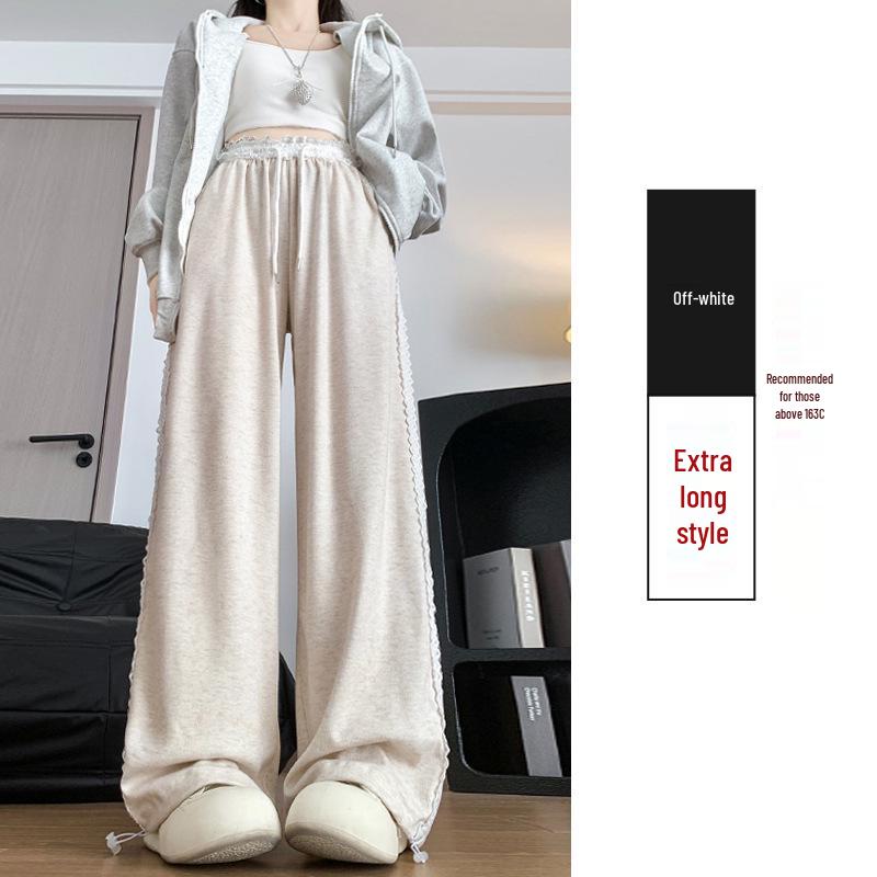 

Korean Style High-Waisted Wide-Leg Lace Pants for Women - Loose, Floor-Length, Slimming Casual Trousers for Spring and Autumn. L