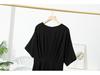 Women's Short Sleeve Real Silk Dress - Loose Fit, Solid Color, Round Neck, Long Length