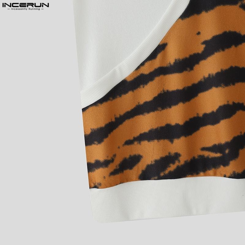 INCERUN Summer Men V Neck Sleeveless Stitching Striped Print Casual Tank Tops 