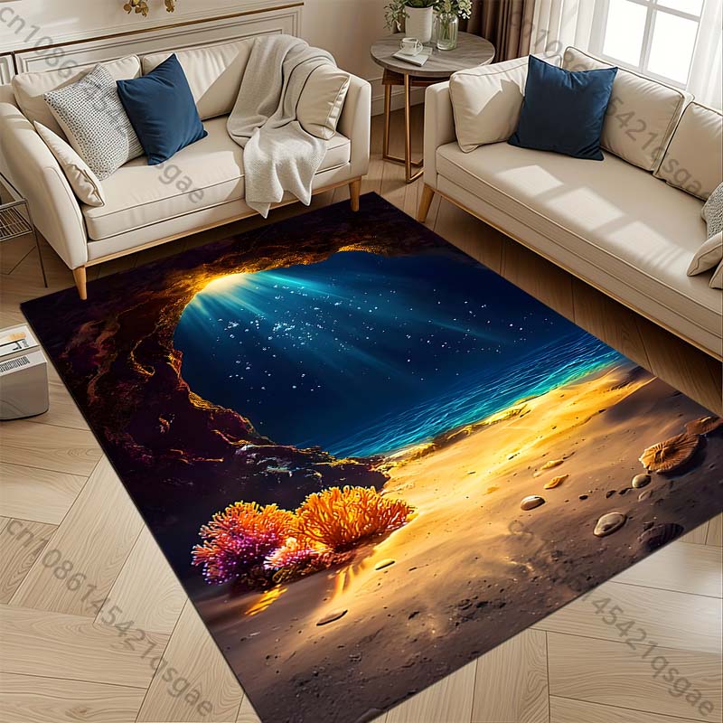 1PC Underwater cave sunlight seafloor Print Carpet Rug for Living Room Bedroom Sofa Doormat Home Decor Non-slip Floor Mat