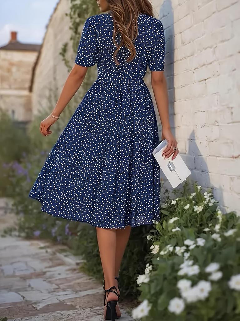 Spring/Summer 2026 Women's Polka Dot Lace-up Dress, Casual Vacation Style