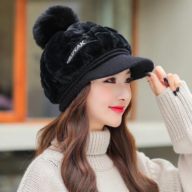 WTEMPO Women's Autumn Winter Casual Versatile Hats Retro Warm Plush Soft Caps Solid Color Elastic Windproof Cold-proof  Hat Gifts