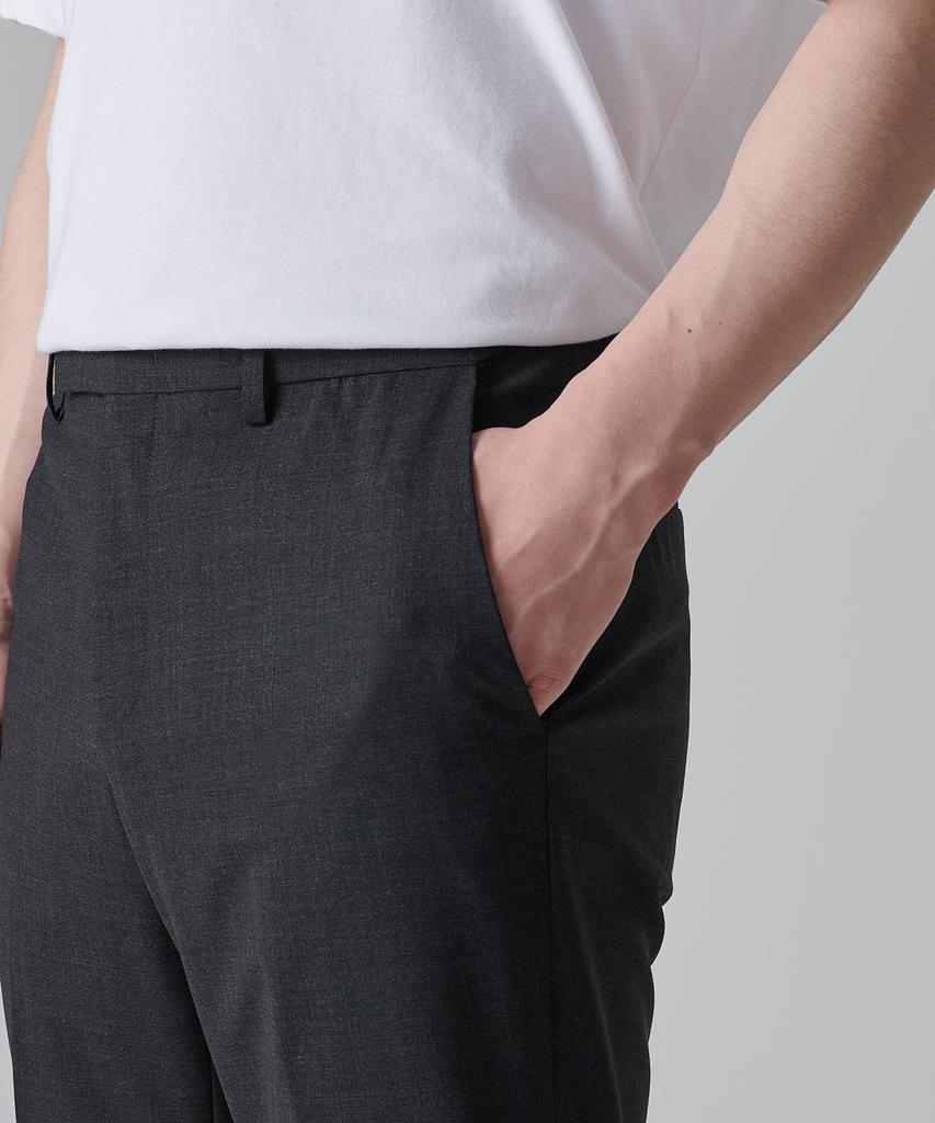 MUSINSA STANDARD Summer Wool Relaxed Tapered Hidden Banding Crop Slacks [Charcoal Gray]