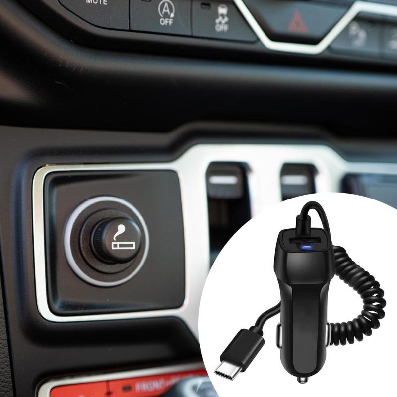 Convenient Vehicle Charging Adapter With Integrated Type C Cable Cord For Smartphones & Tablets Multiple Device Charging