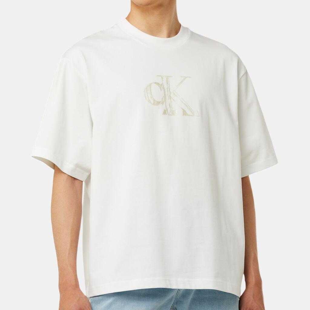 Calvin Klein Jeans Casual Letter Print Loose Cotton Heavyweight Short Sleeve T-Shirt Men Tops White J325509-YAF