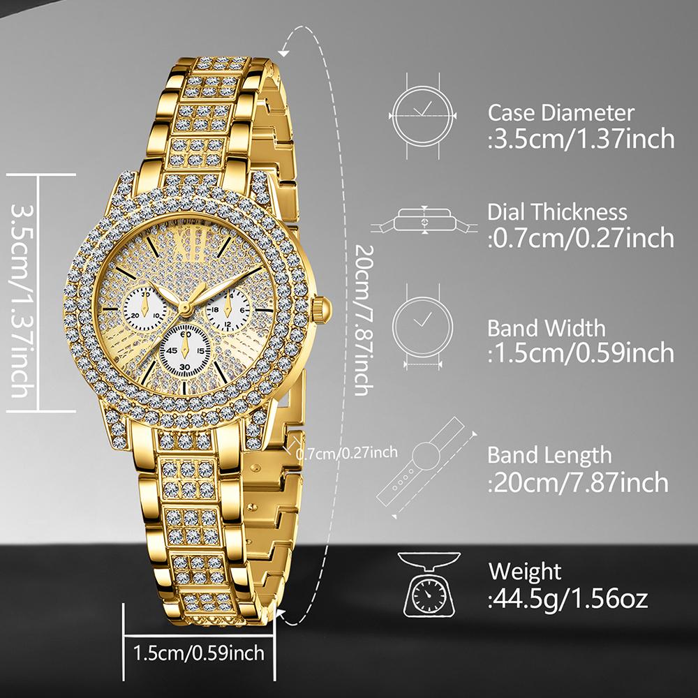 6PCS Golden Ladies' Watch Set Luxury Trendy Quartz Watch Bracelet Necklace Earrings Set Perfect Gift for Friends or Moms