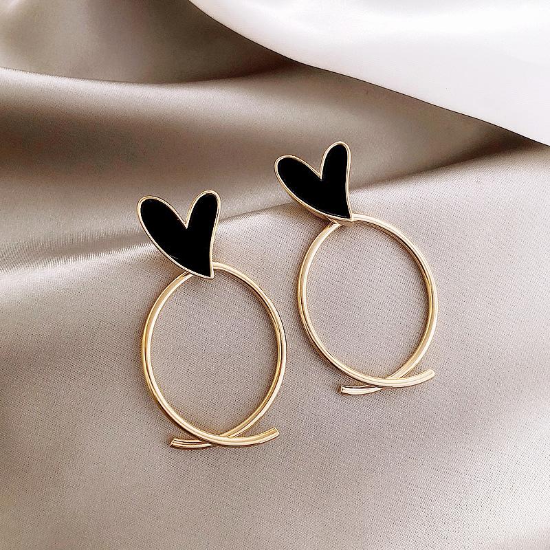New Korean Style White Green Heart Drop Earrings For Women Contracted Heart Pearl Asymmetrical Earring Girl Party Zircon