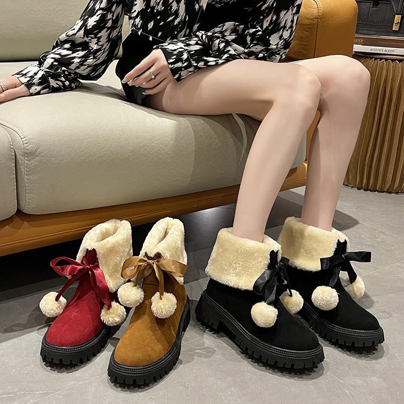 Women's Cotton Boots  Winter New Warm and Comfortable Non-slip Women's Boots Round Toe Square Heel Women's Snow Boots  Shoes