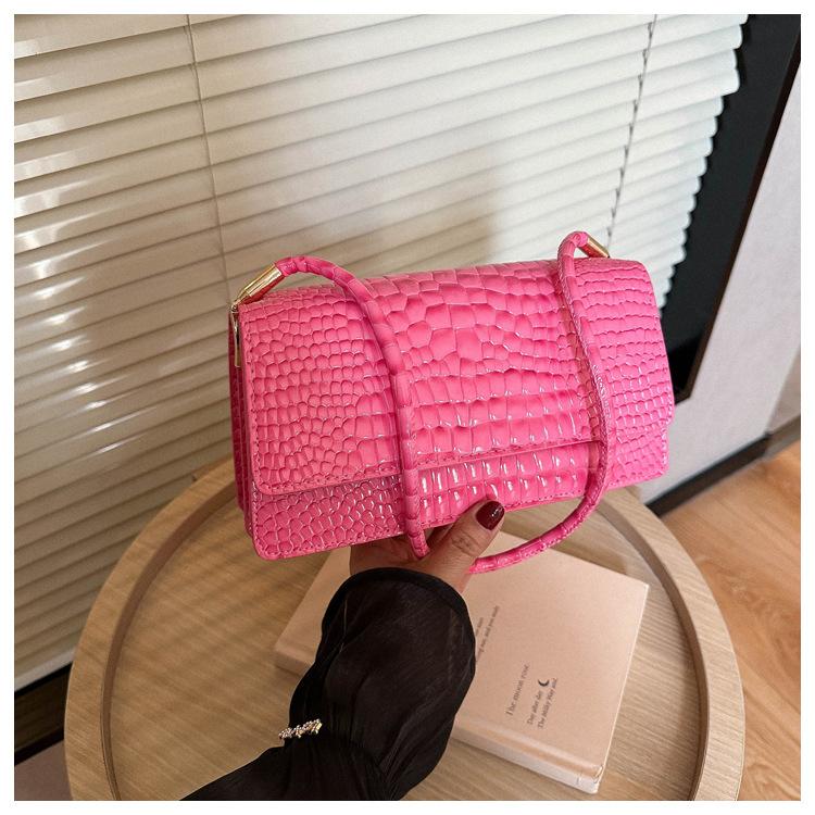 

Нова квадратна сумка цукеркового кольору з кам’яним візерунком 2024 літній іноземний стиль нова маленька сумка модна портативна сумка через плече рожевий