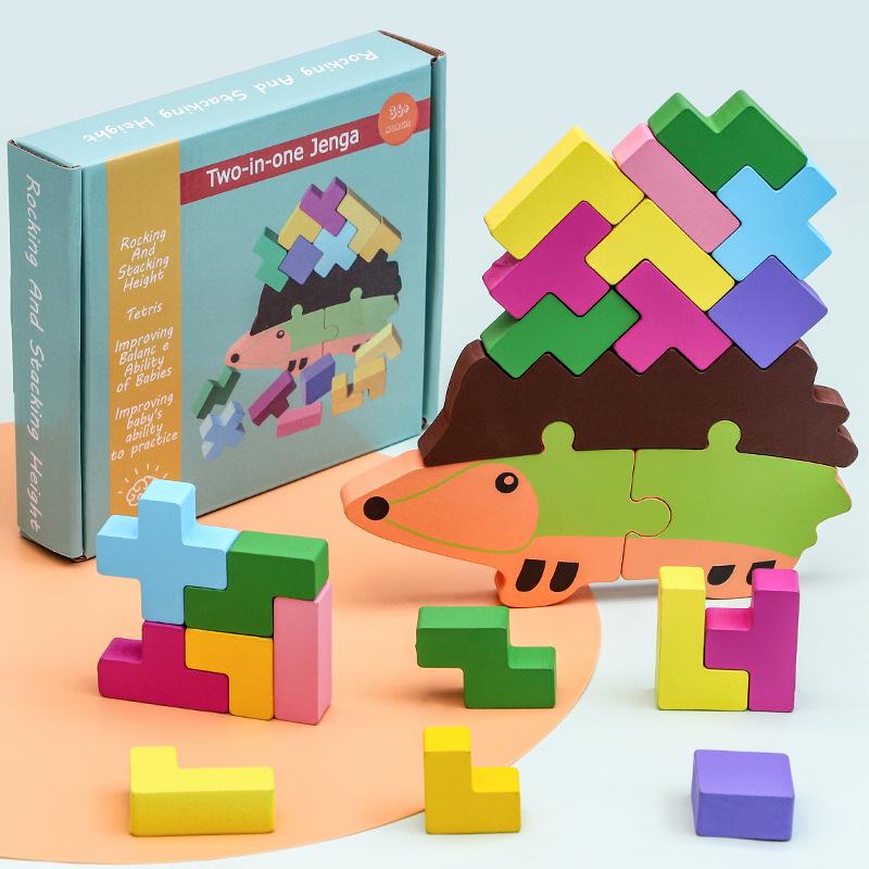 Wooden Hedgehog Stacking & Color Recognition Toy for Kids