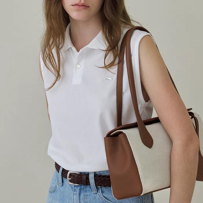 Button Canvas Leather Shoulder Bag