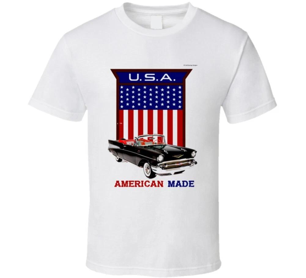 American Made 57 Chevy Usa Flag Shield Gift T Shirt S