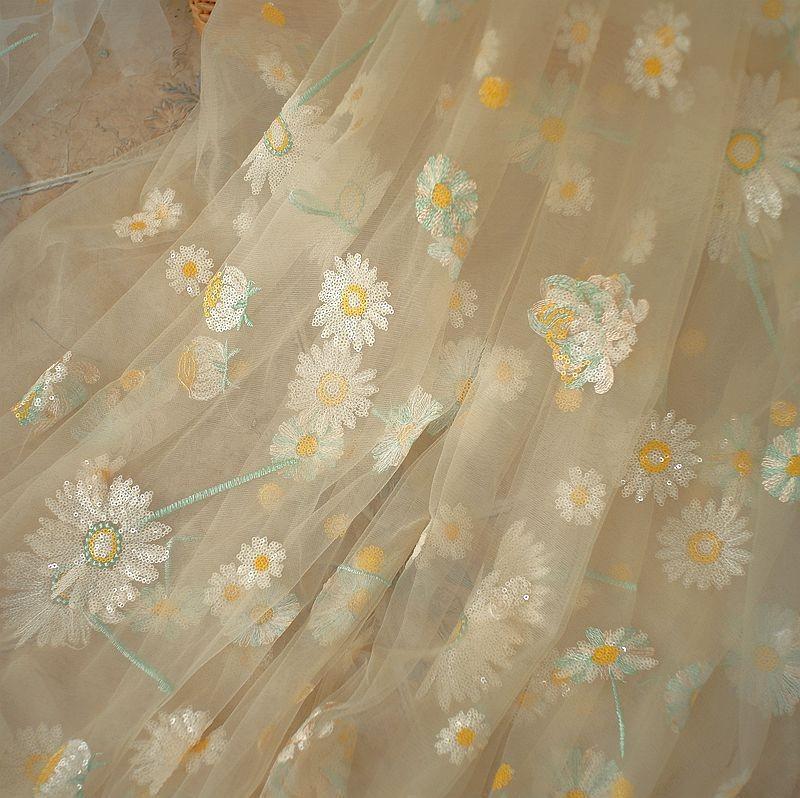Sequin Small Daisy Mesh Fabric, Small Fresh Ins Wind Small Gauze Skirt Fabric, Soft Lace Mesh Fabric