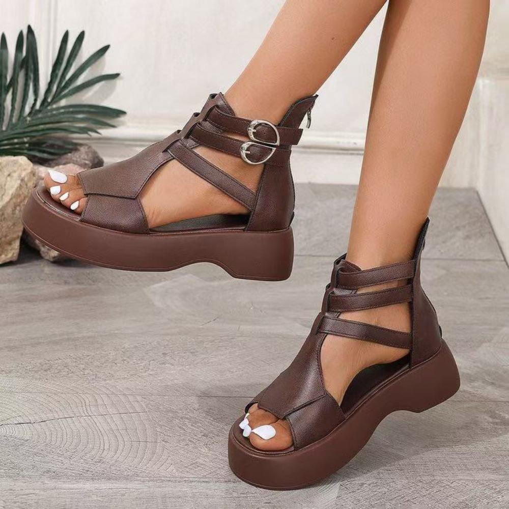 Fashion Retro Women Sandals Fashion Leather Women Boots Breathable Platform Shoes Designer Mid Heels Women Wedges Shoes Sandalias Mujer