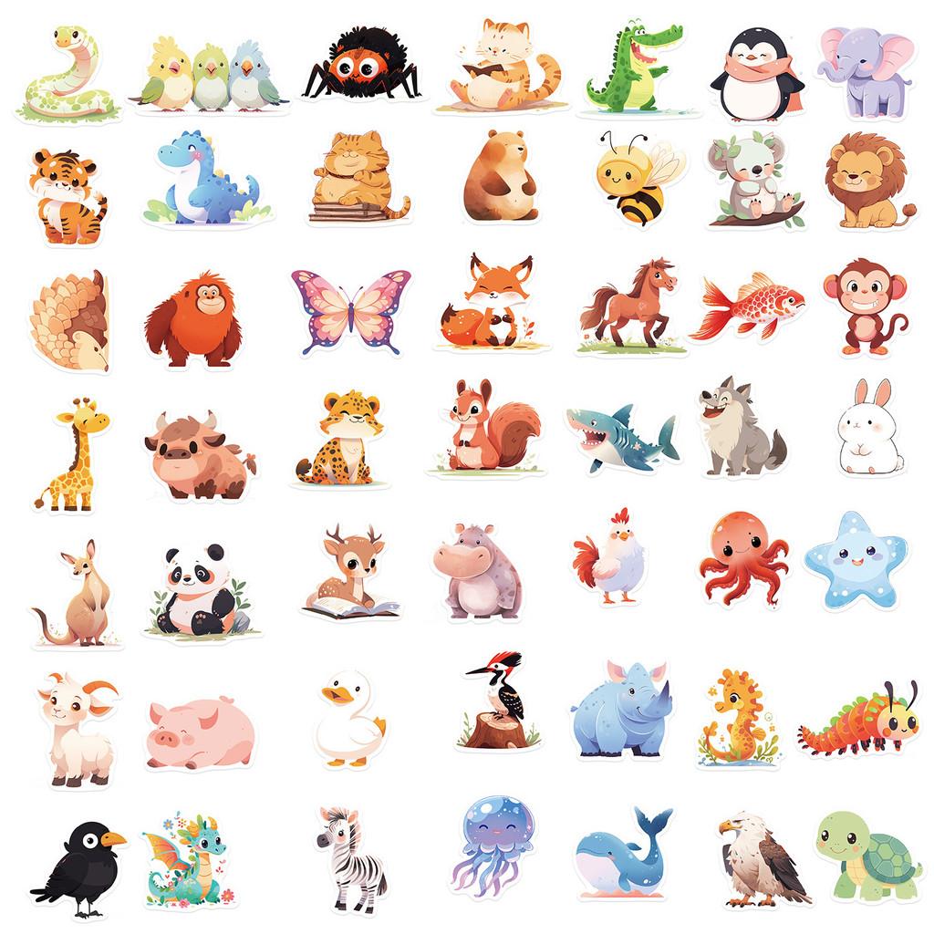 

50-Piece Cute Cartoon Illustration Animal Stickers DIY Waterproof Decor for Guitars Notebooks Luggage Phone Cases Water Bottles