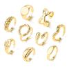 9Pcs/set Gold Color Smooth Geometric Open Rings Set for Women Men Exaggerated Metal Irregular Adjustable Rings Jewelry Gifts