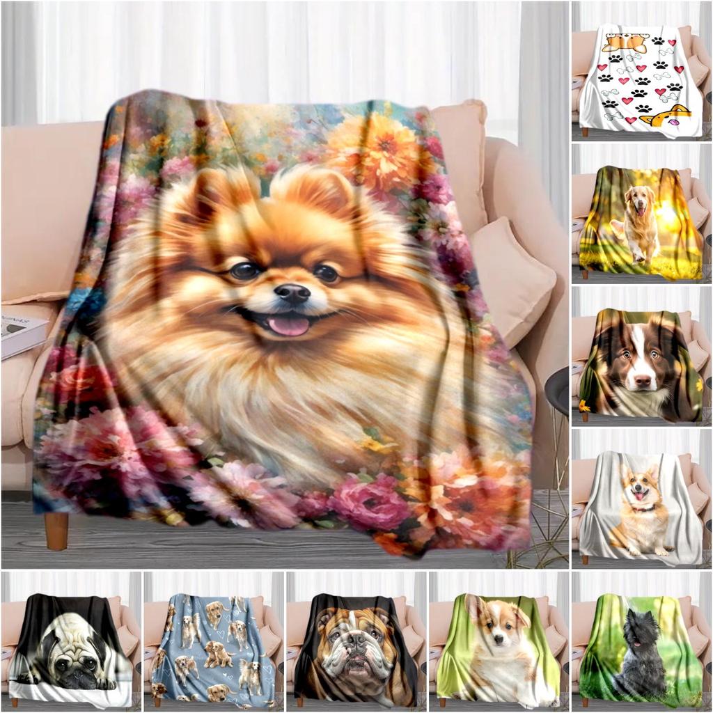 1PC Dog cute printed blanket, all season lightweight home office outdoor nap multifunctional blanket A15
