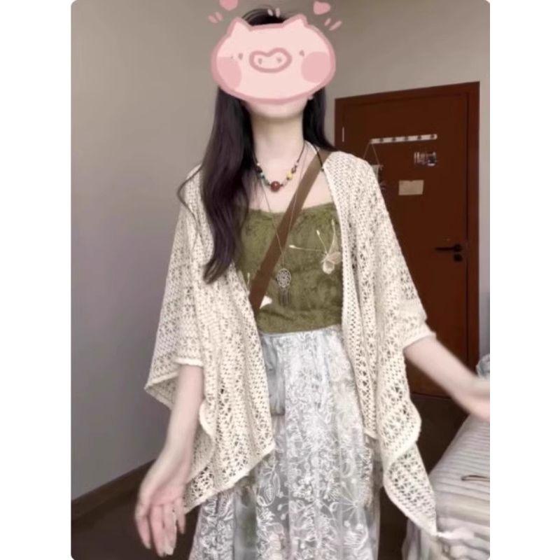 

Богемный кардиган-болеро с кисточками и ажурной вставкой абрикосового цвета, женский, летний, в стиле отпуска, на бретелях, для улицы, солнцезащитный, накидка Apricot shawl