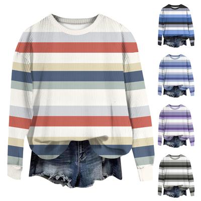 Women's Fashion Casual Long Sleeve Printed Round Neck Woolen Knit Pullover Top