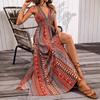 Cross-border Foreign Trade European and American Women's Clothing 2025 Summer Fashionable and Sexy Deep V Sleeveless Backless Beach Vacation Dress