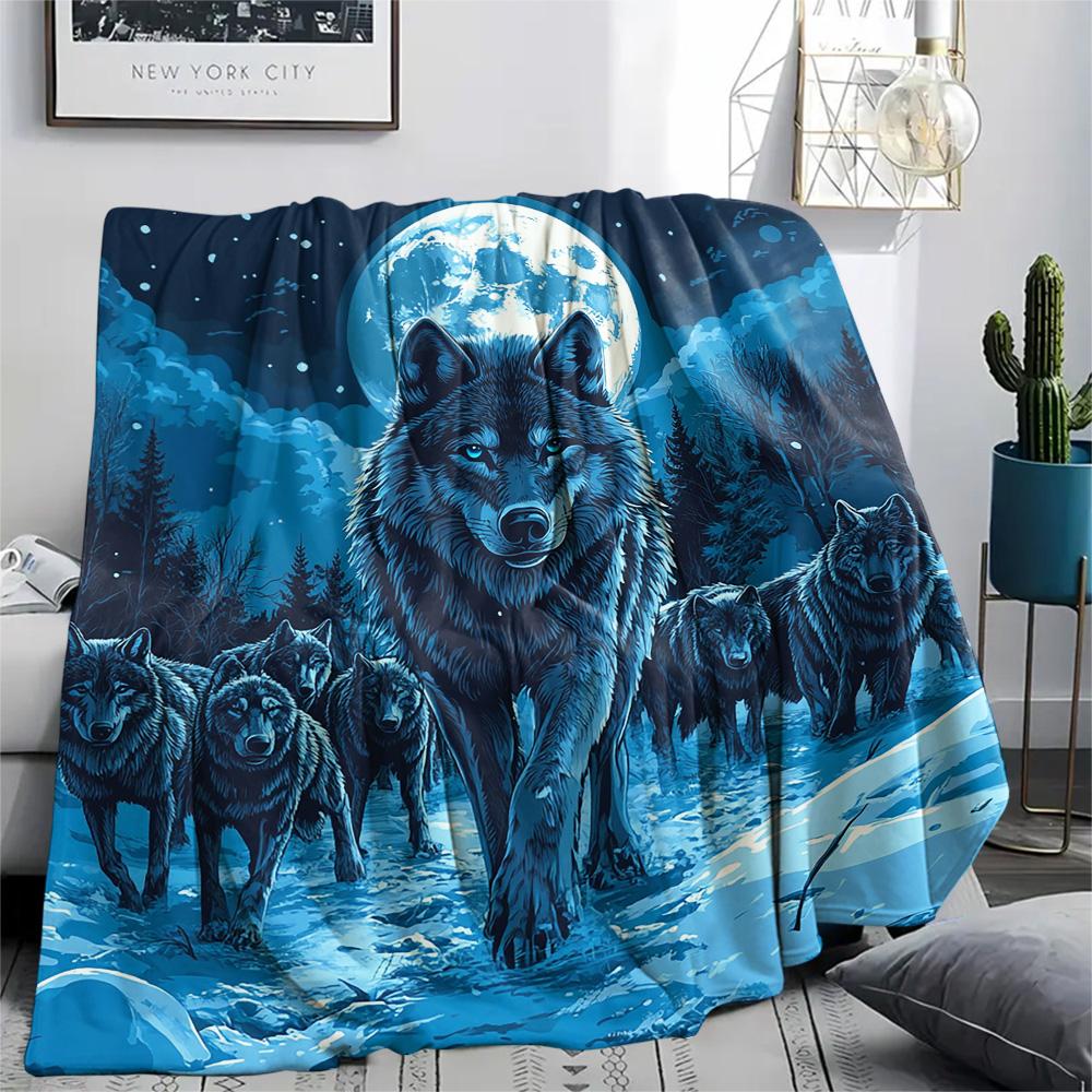 Dreamy Wolf Print Flannel Blanket, High quality Comfortable for All Seasons, Home Decor, Warmth and Comfort, Perfect for Christmas Gifts
