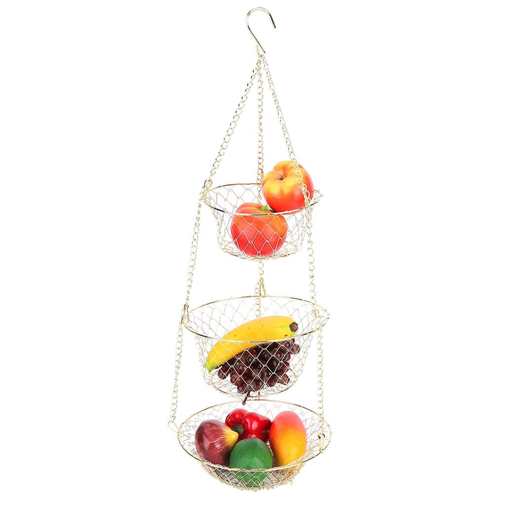 Multifunction 3 Tier Removable Hanging Fruit Baskets Vegetable Storage Organizer for Kitchen Garden