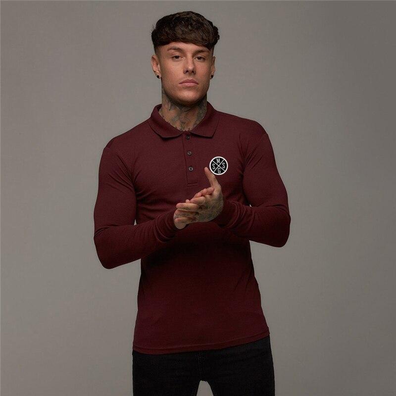 

Muscleguys модная рубашка поло для фитнеса и отдыха, хлопковая футболка с длинными рукавами, мужская весенне-осенняя рубашка с отложным воротником и принтом XXL бордовый